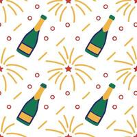 New Year seamless pattern with champagne glasses party hats and golden streamers for an elegant and festive celebration concept as Elegant New Year pattern with champagne glasses p Clear vector