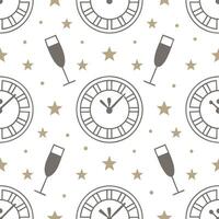 New Year seamless pattern with clock faces champagne flutes and sparkling stars for a sophisticated celebration look concept as Sophisticated New Year pattern with clock faces cham Clear vector