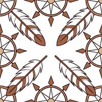 Native American symbols and feathers seamless tile pattern with earthy tones and cultural motifs for authentic decor concept as Earthy toned symbols and feathers arranged seamlessl Clear vector