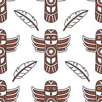 Native American totem poles and feathers seamless tile pattern with earthy tones and cultural motifs for authentic decor concept as Earthy toned totem poles and feathers arranged s Clear vector
