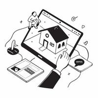 Monitoring Home Through Smart Devices concept as Homeowner checks home surveillance footage on a tablet from a remote locationSimple flat illustration in isometric scene Clear Set 2 vector