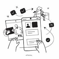 Mobile UX Optimization concept as Experts optimizing mobile user experiences to increase accessibility engagement and conversion rates in Photo Stock Concept Clear Set 2 vector