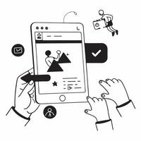 Mobile UX Optimization concept as Experts optimizing mobile user experiences to increase accessibility engagement and conversion rates in Photo Stock Concept Clear vector