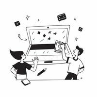 Mobile Gaming Experience concept as Group of friends having fun playing a competitive mobile game together in a living room in Photo Stock Concept Clear vector