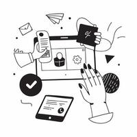 Mobile Apps for Freelancers concept as A freelancer using a mobile app to manage projects and communicate with clients from a cozy home office in Photo Stock Concept Clear vector