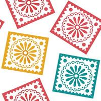 Mexican Papel Picado seamless tile pattern with vibrant colors and intricate cut out designs for festive decor concept as Vibrant papel picado cut out designs arranged seamlessly f Clear vector