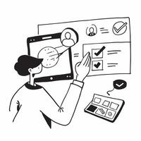 Media Consumption Analyst Examining Viewer Habits concept as A media consumption analyst examines viewer habits to understand changing preferences and guide media production and di Clear vector