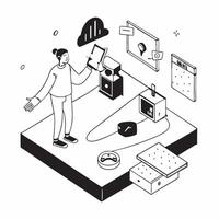 Managing Smart Home with Voice Commands concept as A young professional uses voice commands to manage lighting and media systems in their smart apartmentSimple flat illustration i Clear Set 2 vector