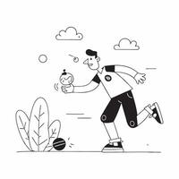 Man with prosthetic leg playing fetch with his dog concept as A man with a prosthetic leg joyfully playing fetch with his dog in the backyard showcasing their strong bond and share Clear vector