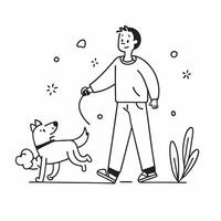 Man with Down syndrome walking his dog in the neighborhood concept as A man with Down syndrome joyfully walking his dog in the neighborhood emphasizing their strong bond and the be Clear vector