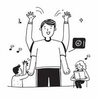 Man with cerebral palsy enjoying a concert with friends concept as A man with cerebral palsy happily enjoying a concert with his friends showcasing joy inclusion and shared experie Clear vector