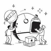 Lunar Habitat Construction concept as Engineers and astronauts collaborate on constructing a sustainable lunar habitat for future moon missions in Photo Stock Concept Clear vector