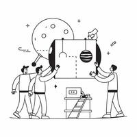 Lunar Habitat Construction concept as Engineers and astronauts collaborate on constructing a sustainable lunar habitat for future moon missions in Photo Stock Concept Clear Set 2 vector