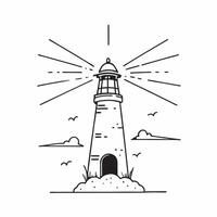Lighthouse Sunset Watch concept as A historic lighthouse stands guard as the sun sets casting beams of light that guide sailors home in Photo Stock Concept Clear Set 2 vector