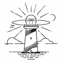 Lighthouse Sunset Watch concept as A historic lighthouse stands guard as the sun sets casting beams of light that guide sailors home in Photo Stock Concept Clear vector
