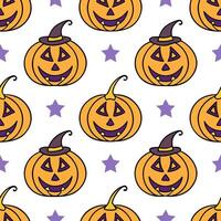 Jack o lanterns and witches seamless tile pattern with vibrant orange and magical elements for enchanting Halloween decor concept as Vibrant orange jack o lanterns and magical witc Clear vector