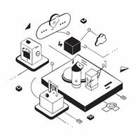 Integrating IoT Devices in Smart Home concept as Integrating IoT devices to enhance the functionality and connectivity of a smart home ecosystemSimple flat illustration in isometr Clear Set 2 vector