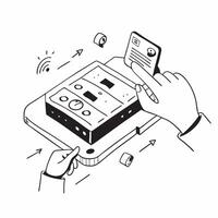 Installing Smart Home Security concept as A technician installs a smart home security system in a modern living roomSimple flat illustration in isometric scene Clear vector