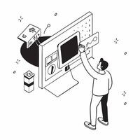 Installing Smart Home Security concept as A technician installs a smart home security system in a modern living roomSimple flat illustration in isometric scene Clear Set 2 vector