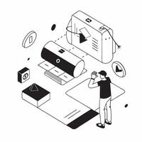 Homeowner Adjusting Smart Lighting concept as Homeowner uses a smartphone app to adjust smart lighting for mood and energy efficiencySimple flat illustration in isometric scene Clear Set 2 vector