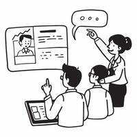 High School Teacher in Virtual Classroom concept as A high school teacher engages students in a virtual history lesson incorporating interactive quizzes in Photo Stock Concept Clear vector