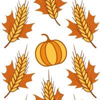 Harvest wheat and pumpkins arranged seamlessly with autumn leaves to create traditional and warm fall home decor concept as Harvest wheat and pumpkins arranged seamlessly with autu Clear vector