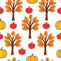 Harvest autumn trees seamless tile pattern with apple orchards and pumpkin vines for festive fall decor concept as Apple orchards and pumpkin vines arranged seamlessly with autumn Clear vector