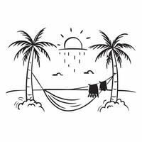 Hammock tied between two palm trees on a sunny beach concept as Hammock tied between two palm trees on a sunny beach with ample copyspace for text capturing the essence of ultimate Clear vector