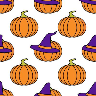 Halloween pumpkins and witches seamless tile pattern with vibrant orange and mystical elements for magical decor concept as Vibrant orange pumpkins and mystical witches arranged se Clear