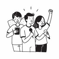 Group of friends with intellectual disabilities enjoying a karaoke night concept as A group of friends with intellectual disabilities happily singing and enjoying a karaoke night h Clear vector
