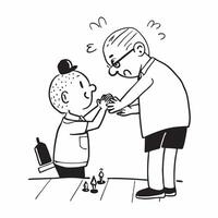Grandfather with a hearing aid teaching grandchild to play chess concept as A grandfather with a hearing aid joyfully teaching his grandchild to play chess highlighting inclusion b Clear vector