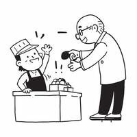 Grandfather with arthritis teaching grandchild to cook concept as A grandfather with arthritis joyfully teaching his grandchild to cook showcasing inclusion bonding and the happine Clear vector
