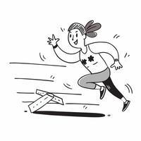 Girl with hearing impairment running a track race concept as A girl with a hearing impairment joyfully running in a track race highlighting her determination inclusion and the exhi Clear vector