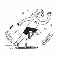 Girl with a prosthetic leg participating in track and field concept as A girl with a prosthetic leg joyfully participating in track and field events showcasing her skills inclusion Clear vector