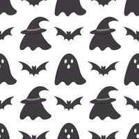 Ghosts and witches seamless tile pattern with spooky elements and dark hues for eerie Halloween decor concept as Spooky ghosts and witches arranged seamlessly with dark hues for ee Clear vector