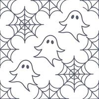Ghosts and cobwebs seamless tile pattern with translucent figures and spooky webs for haunted home decor concept as Translucent ghost figures and spooky cobwebs arranged seamlessly Clear vector