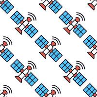 Generate seamless tile patterns combining futuristic satellite modules bright scan beams and bold white space for high impact cosmic style concept as Satellite modules pulse with b Clear vector