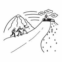 Frosty Summit Adventure concept as Adventurers trek towards the frosty summit of a snow capped mountain embracing the challenge of the climb in Photo Stock Concept Clear vector