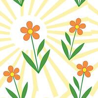 Fresh spring sunshine seamless pattern with vibrant light rays and blooming flowers for energizing spring visuals concept as Energizing spring sunshine pattern with vibrant rays an Clear Set 2 vector