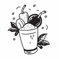 Fresh fruit smoothie with a tropical background concept as A fresh fruit smoothie with a tropical background with ample copyspace for text representing the refreshing and healthy d Clear vector