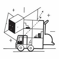 Forklift and a space planning diagram symbolizing efficient warehouse layout in double exposure with copy space concept as A forklift blended with a space planning diagram represe Clear vector