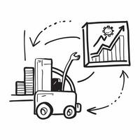 Forklift and a sales growth chart symbolizing sales increase in double exposure with copy space concept as A forklift blended with a sales growth chart representing sales increase Clear vector