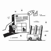 Forklift and a structural blueprint symbolizing warehouse structure design in double exposure with copy space concept as A forklift blended with a structural blueprint representin Clear vector
