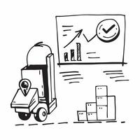 Forklift and a predictive model chart symbolizing predictive inventory management in double exposure with copy space concept as A forklift blended with a predictive model chart re Clear vector