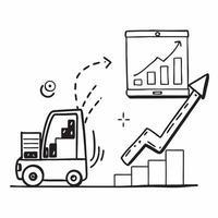 Forklift and a financial upward trend line symbolizing profit growth in double exposure with copy space concept as A forklift blended with a financial upward trend line representi Clear vector