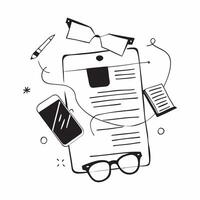 Flat lay of a smartphone and glasses with sticky notes symbolizing communication in double exposure with copy space concept as A flat lay of a smartphone and glasses intertwined w Clear vector