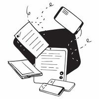 Flat lay of a phone and a desktop monitor with sticky notes symbolizing digital communication in double exposure with copy space concept as A flat lay of a phone and a desktop mon Clear vector