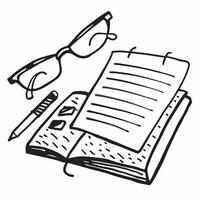 Flat lay of a planner and pen with glasses symbolizing scheduling in double exposure with copy space concept as A flat lay of a planner and pen intertwined with glasses representi Clear vector