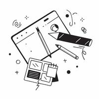 Flat lay of a keyboard and a graphic tablet with a stylus symbolizing digital creativity in double exposure with copy space concept as A flat lay of a keyboard and a graphic table Clear vector