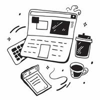 Flat lay of a keyboard and monitor with a coffee cup symbolizing digital workflow in double exposure with copy space concept as A flat lay of a keyboard and monitor intertwined wi Clear vector